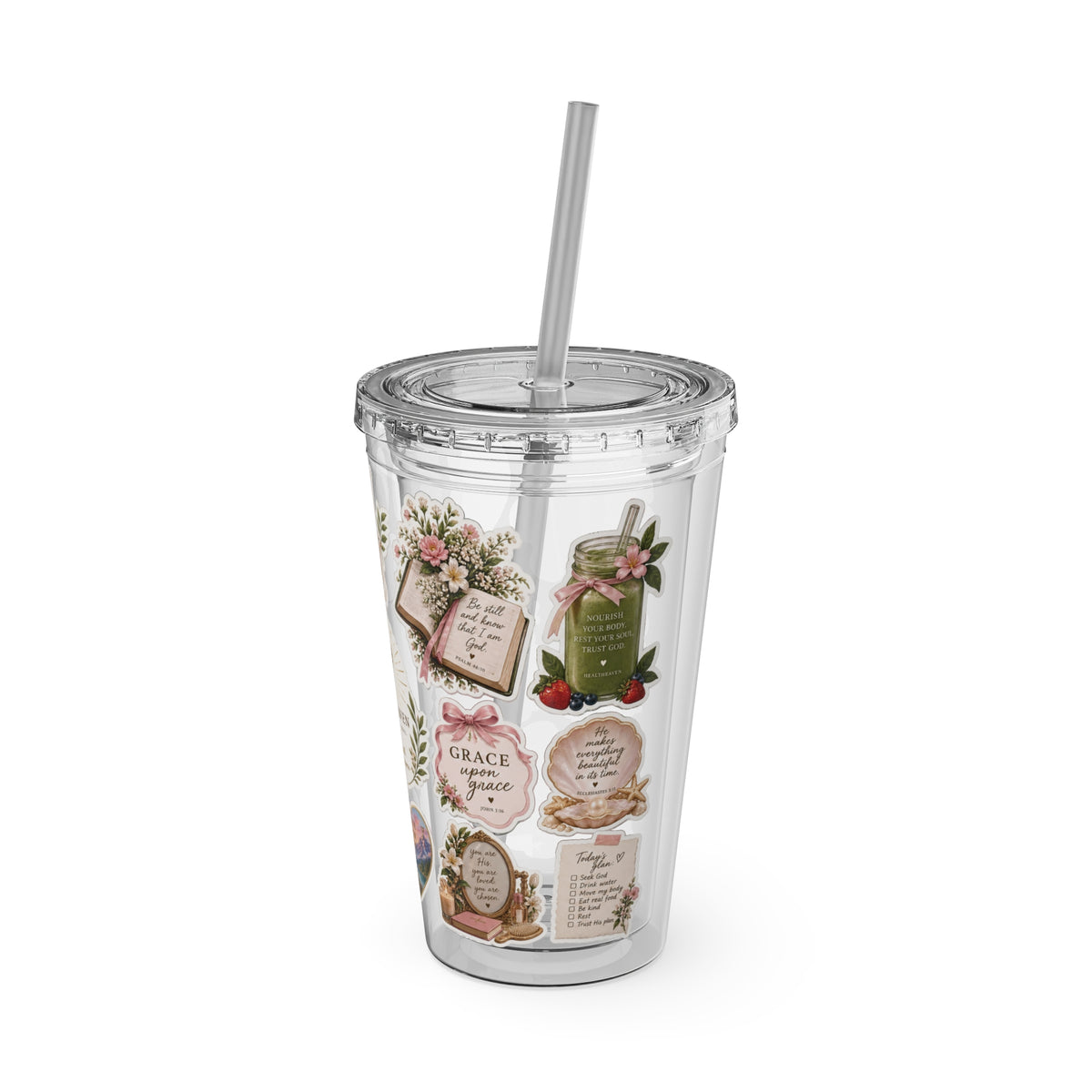 16oz Inspirational Sunsplash Tumbler with Straw — Dove & Floral Faith Design