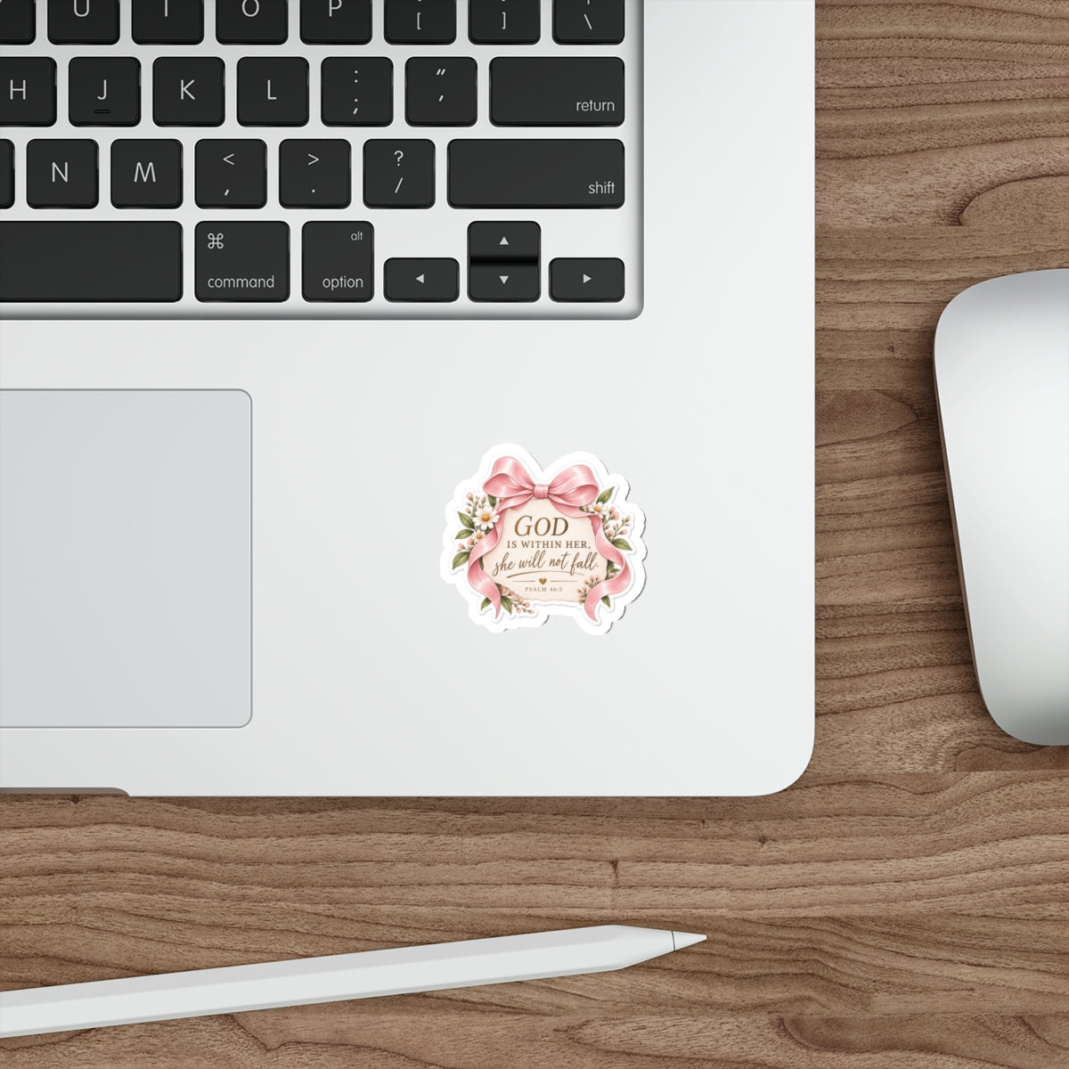 Psalm 46:5 Floral Bow Die-Cut Sticker — "God is Within Her, She Will Not Fall"