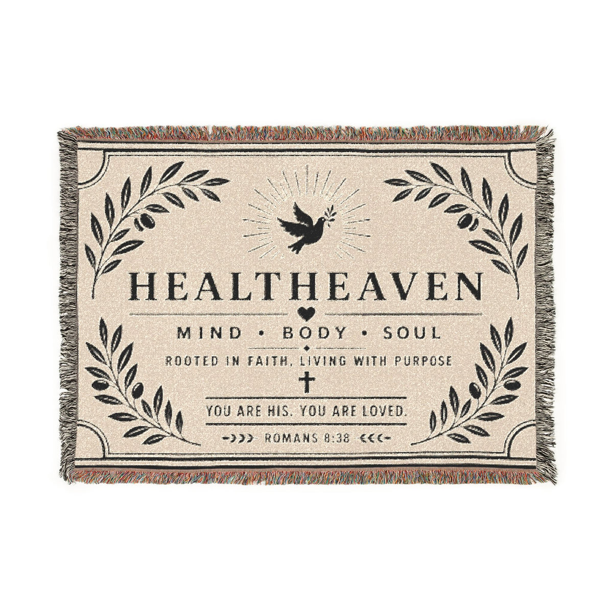 HealthHeaven Woven Blanket — Inspirational Mind Body Soul Throw