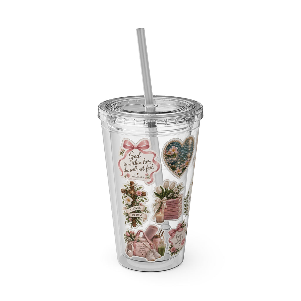 16oz Inspirational Sunsplash Tumbler with Straw — Dove & Floral Faith Design