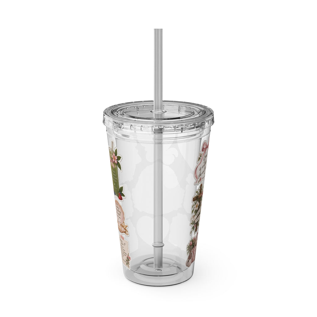 16oz Inspirational Sunsplash Tumbler with Straw — Dove & Floral Faith Design