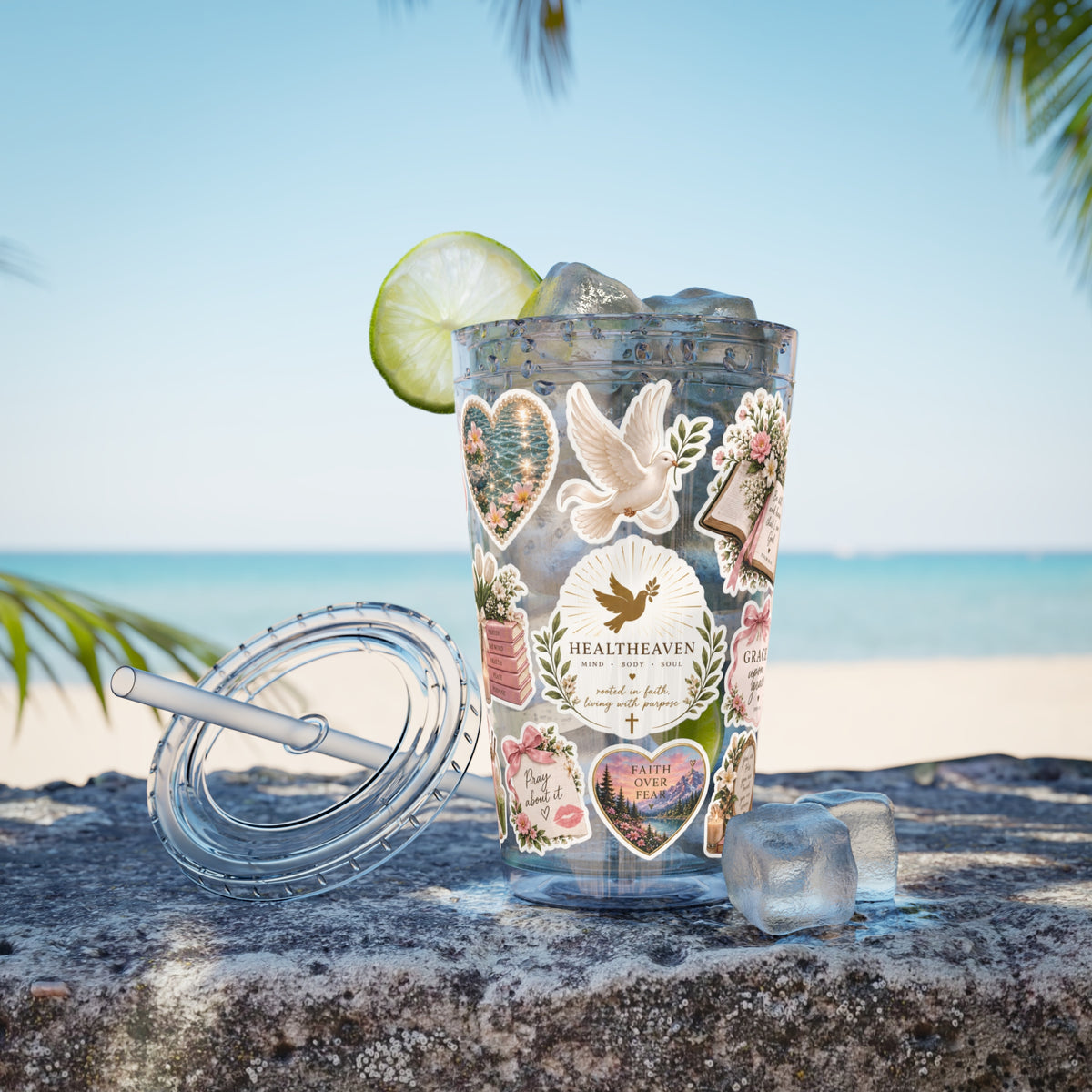 16oz Inspirational Sunsplash Tumbler with Straw — Dove & Floral Faith Design