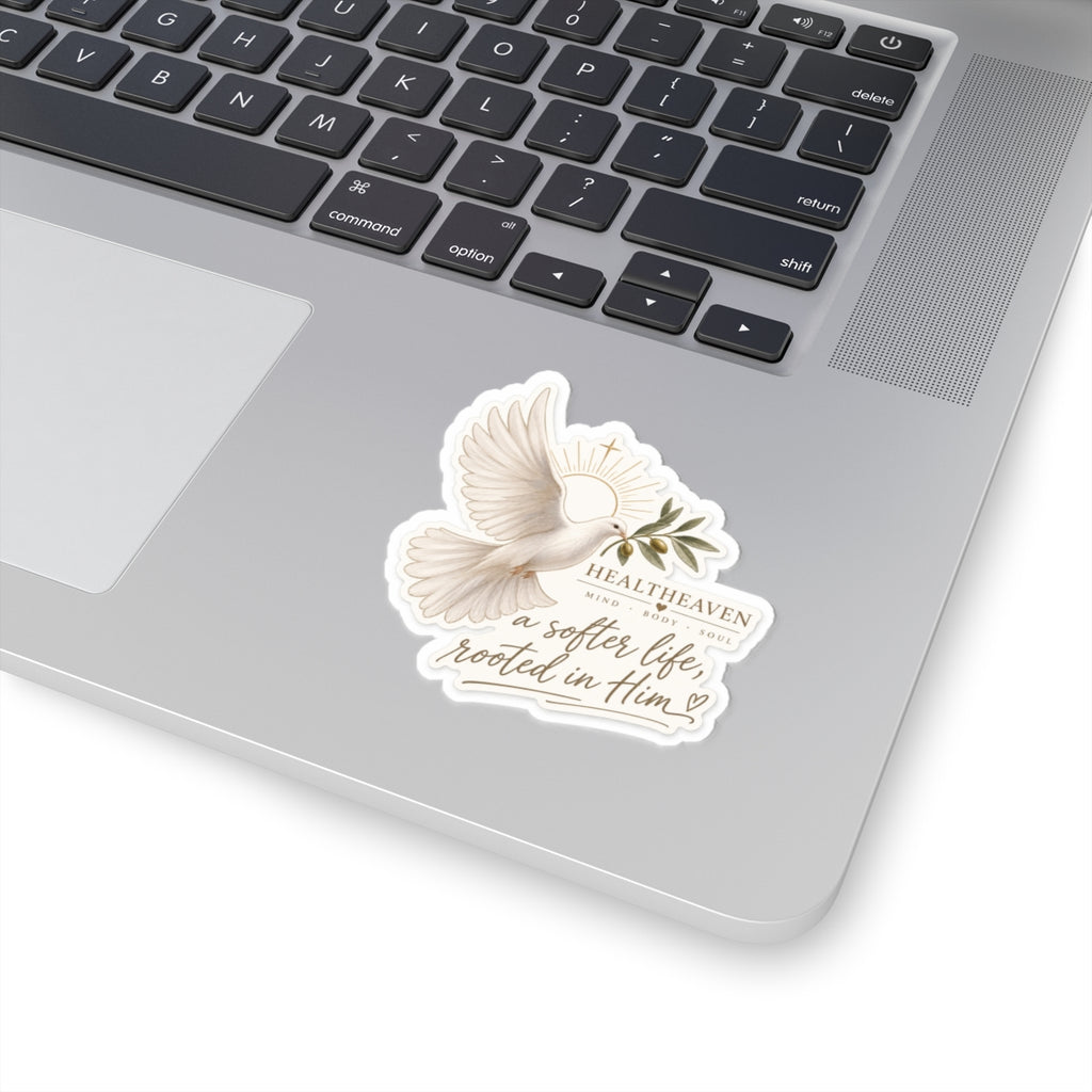 Faith Dove Sticker — “a softer life, rooted in Him” Kiss-Cut Christian Sticker