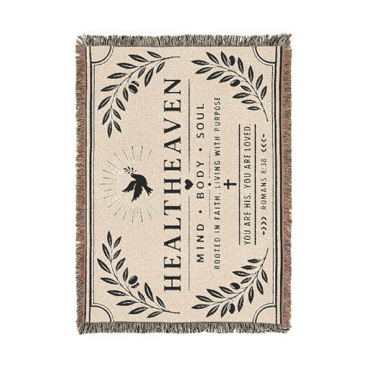 HealthHeaven Woven Blanket — Inspirational Mind Body Soul Throw