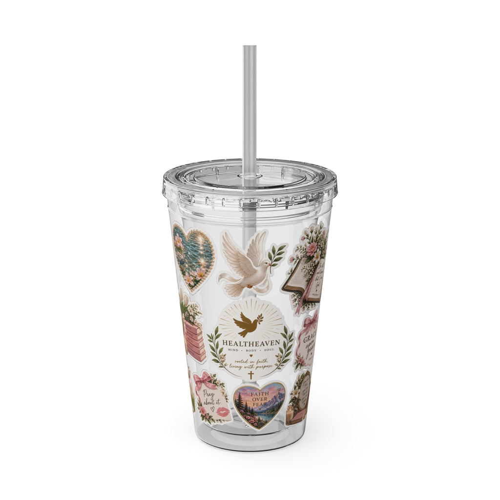 16oz Inspirational Sunsplash Tumbler with Straw — Dove & Floral Faith Design