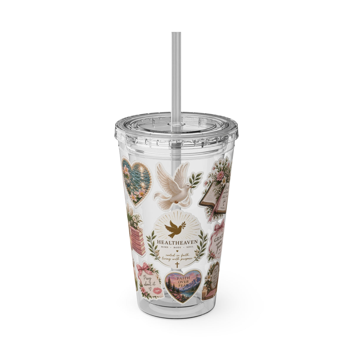 16oz Inspirational Sunsplash Tumbler with Straw — Dove & Floral Faith Design