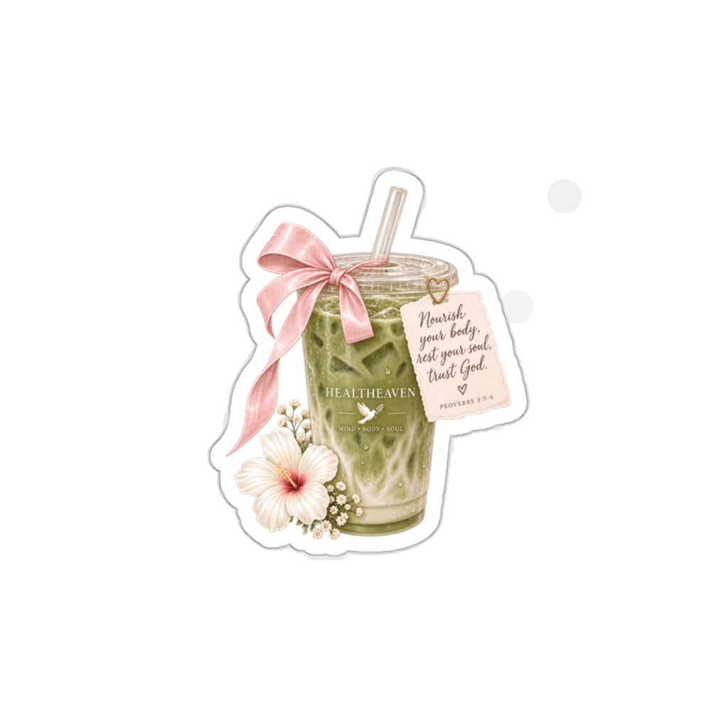 Matcha Latte Die-Cut Sticker — Floral Green Tea Sticker with Inspirational Tag