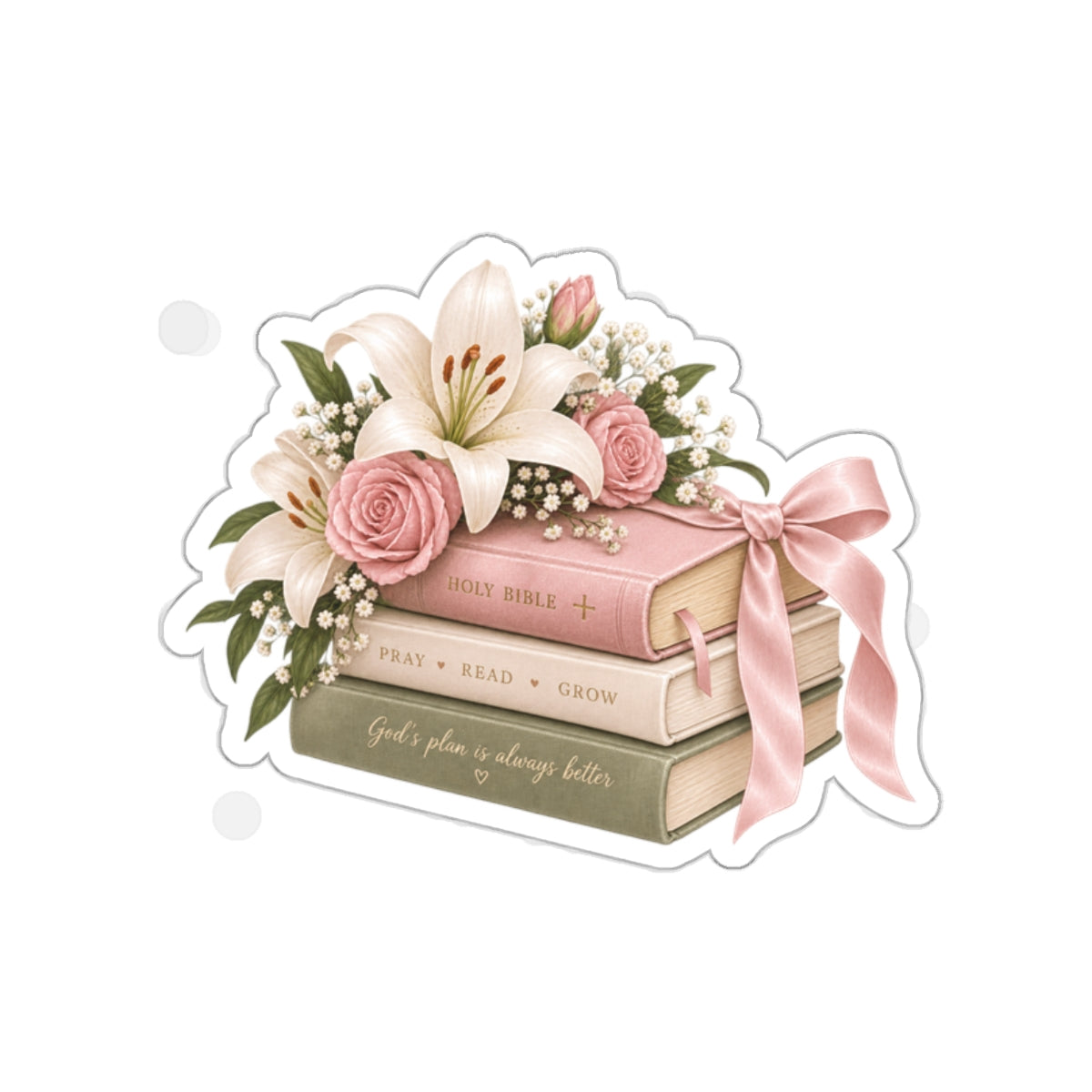 Floral Bible Stack Die-Cut Sticker — Pink Lilies & Roses