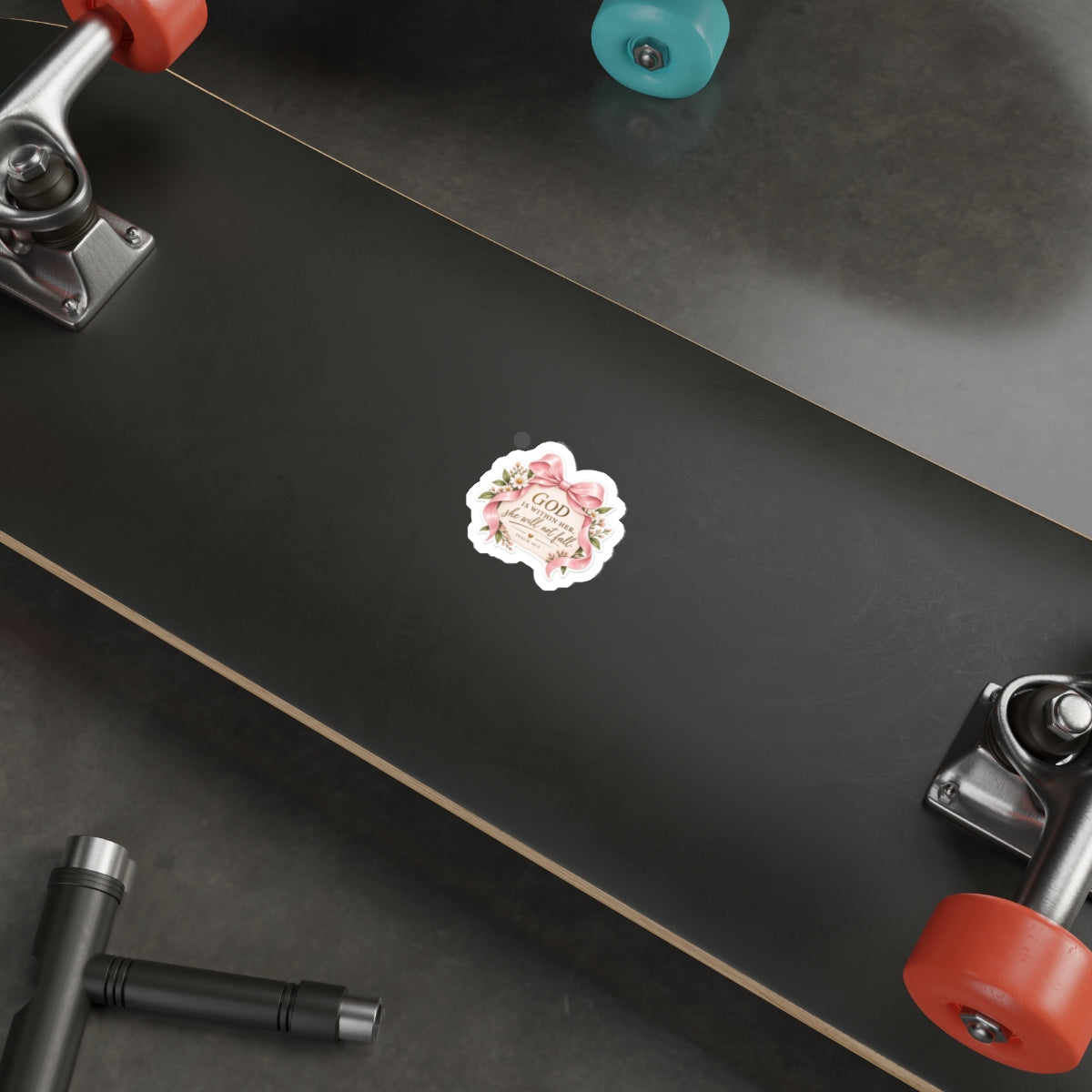 Psalm 46:5 Floral Bow Die-Cut Sticker — "God is Within Her, She Will Not Fall"
