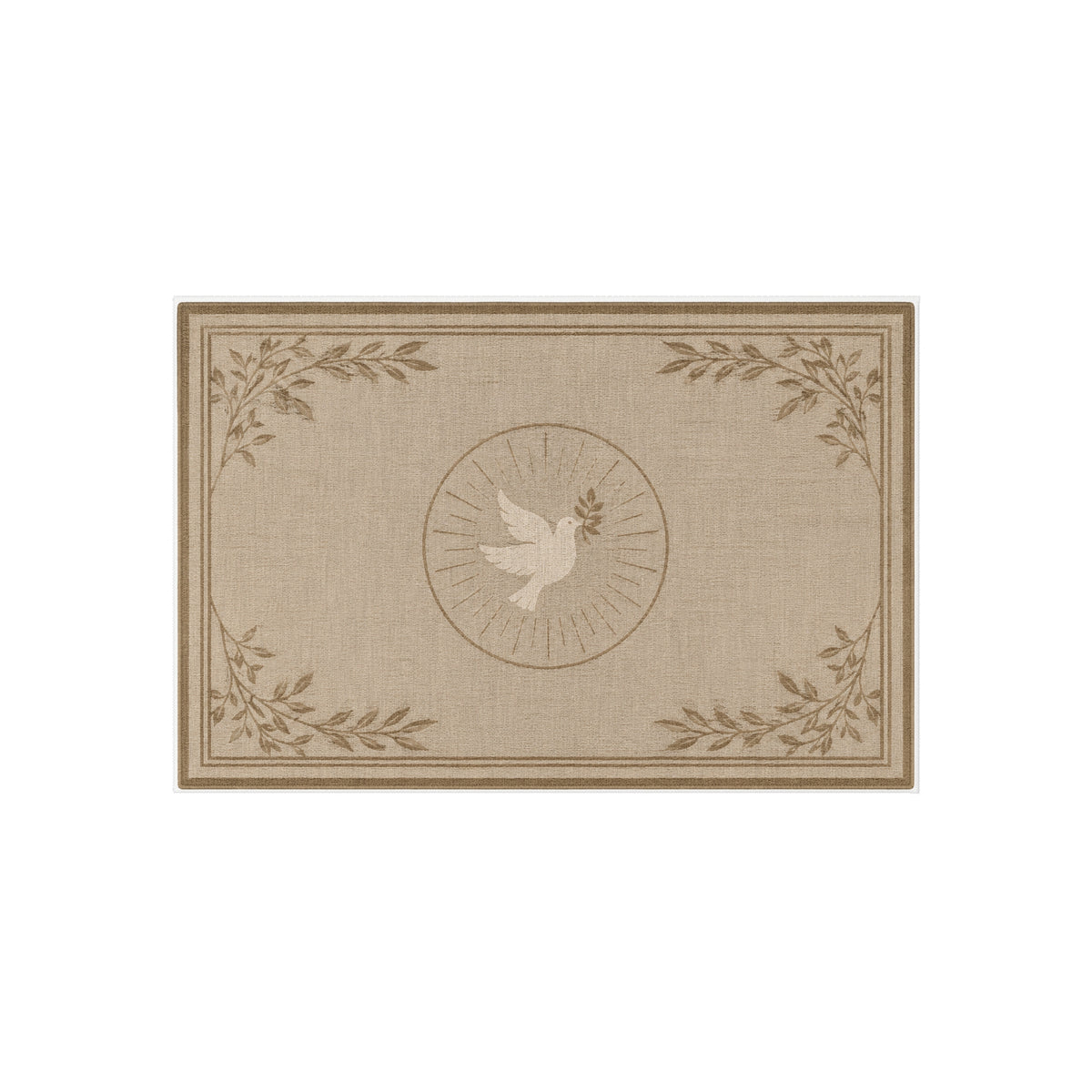 Dove & Olive Branch Outdoor Rug — Neutral Coastal Patio Mat